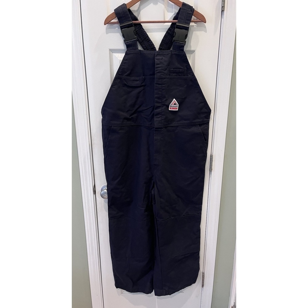 Bulwark FR 2112 Bib Overalls Mens Size Large Regular Navy Blue BLF8NV1 Canvas